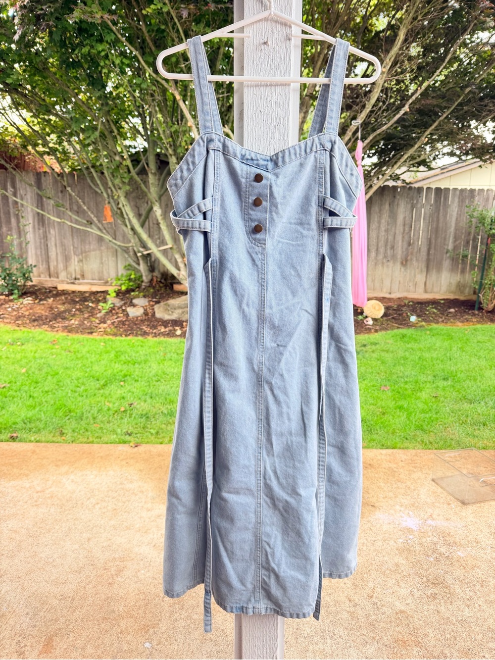 Light Blue Denim Sundress with Button Front